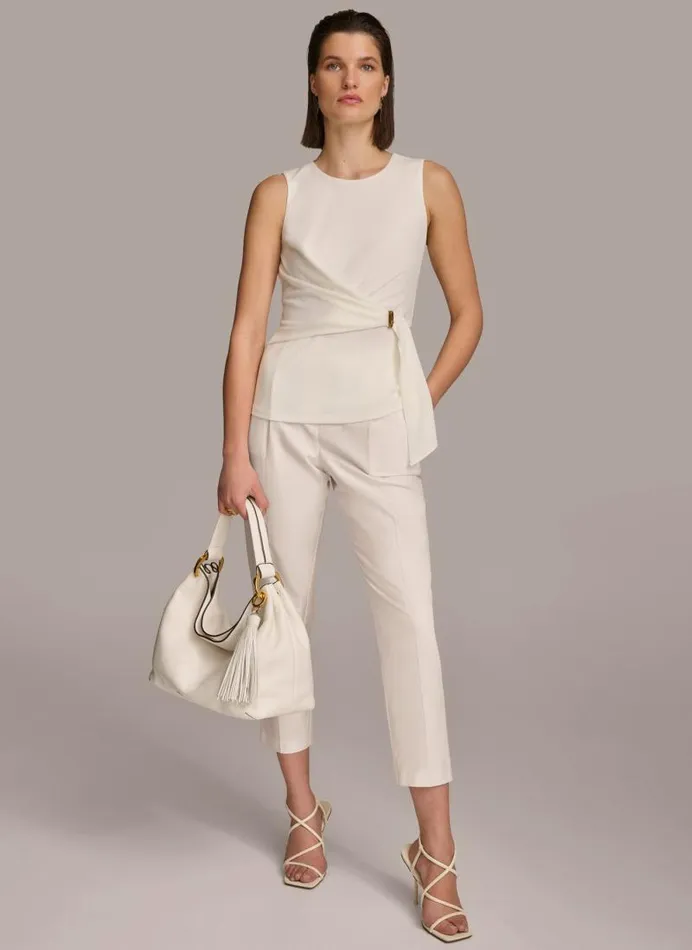 Women CREW NECK WRAP TOP Cream Donna Karan New York Sweaters And Tops Women CREW NECK WRAP TOP Cream Donna Karan New York Sweaters And Tops