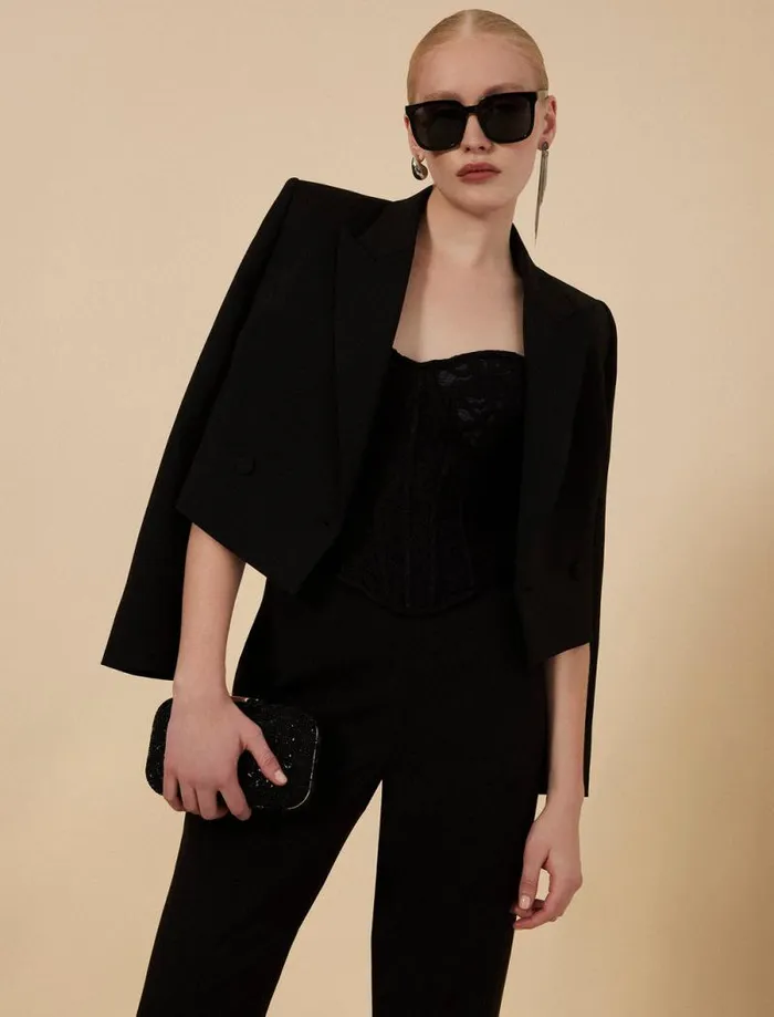 Women Cropped Blazer Black BCBG Suiting