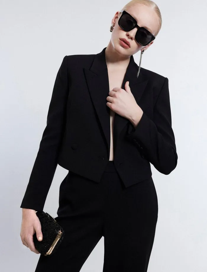 Women Cropped Blazer Black BCBG Suiting Women Cropped Blazer Black BCBG Suiting