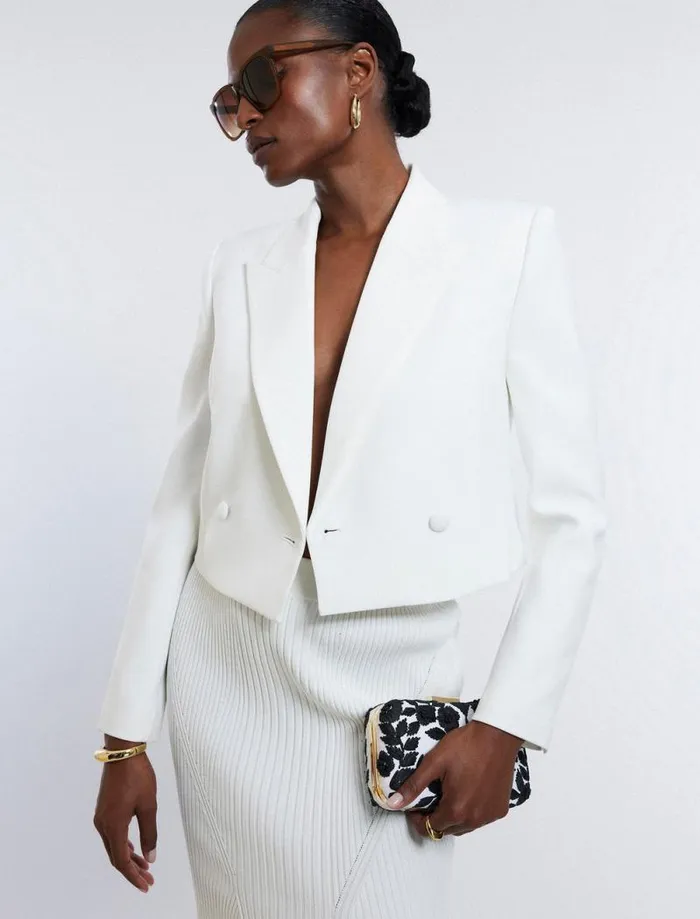 Women Cropped Blazer Gardenia BCBG Jackets and Blazers Women Cropped Blazer Gardenia BCBG Jackets and Blazers