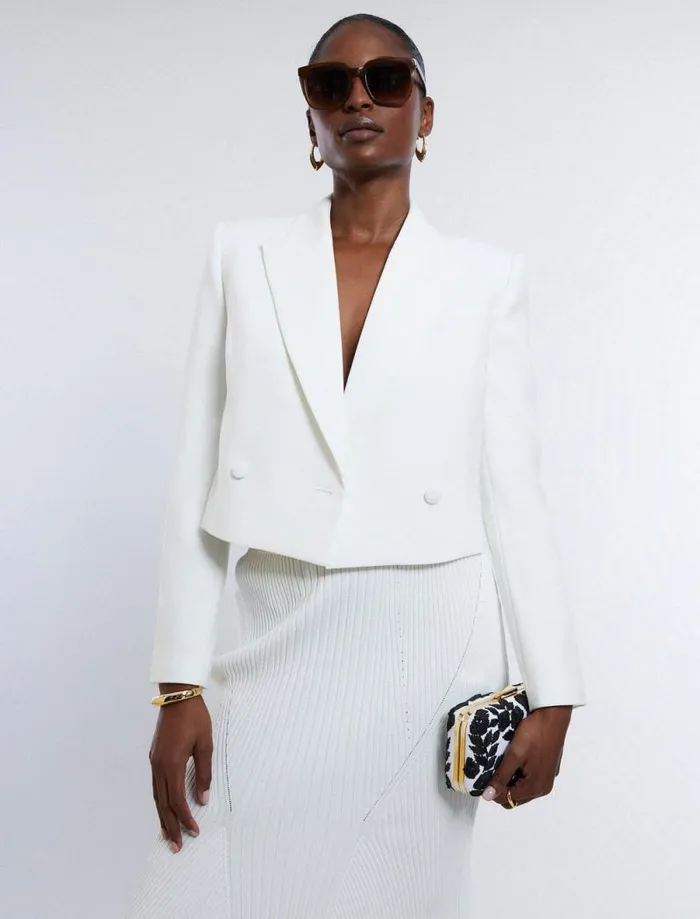 Women Cropped Blazer Gardenia BCBG Jackets and Blazers Women Cropped Blazer Gardenia BCBG Jackets and Blazers