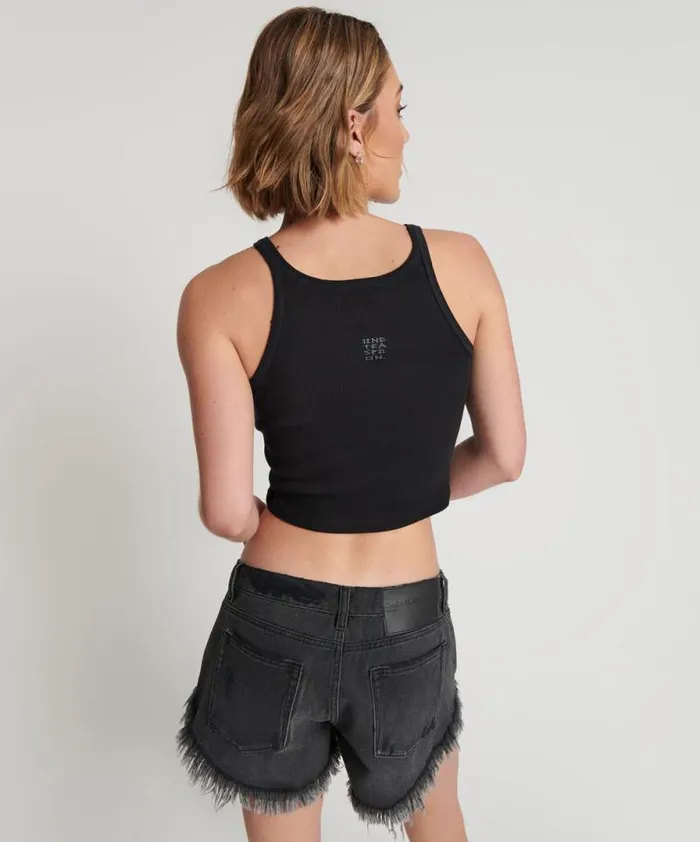 Women CROPPED BOWER BIRD RIBBED TANK TOP BLACK One Teaspoon Tees and Tanks Women CROPPED BOWER BIRD RIBBED TANK TOP BLACK One Teaspoon Tees and Tanks