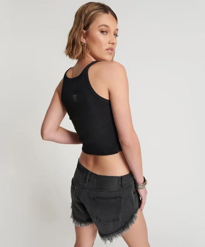 Women CROPPED BOWER BIRD RIBBED TANK TOP BLACK One Teaspoon Tees and Tanks Women CROPPED BOWER BIRD RIBBED TANK TOP BLACK One Teaspoon Tees and Tanks