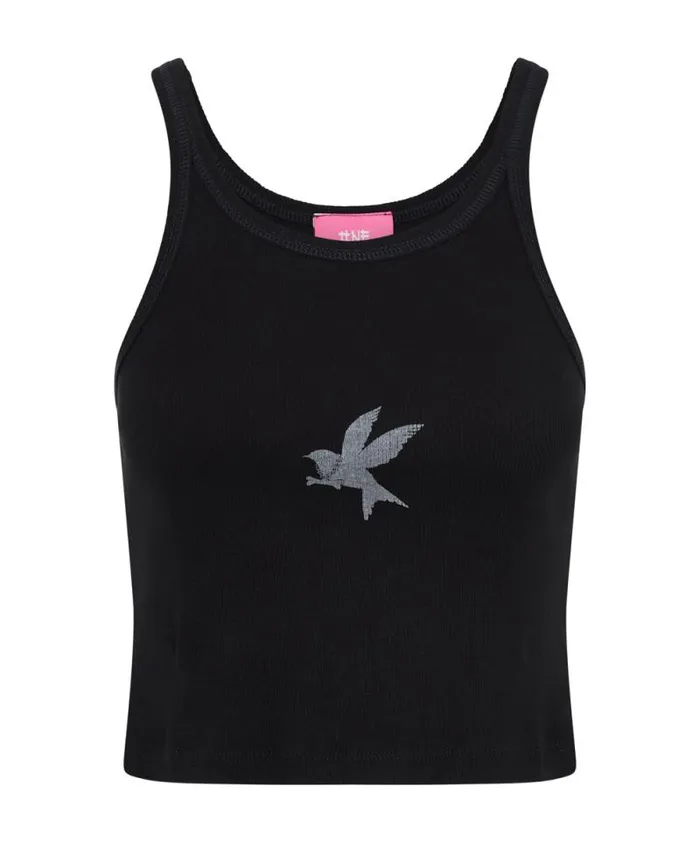 Women CROPPED BOWER BIRD RIBBED TANK TOP BLACK One Teaspoon Tees and Tanks Women CROPPED BOWER BIRD RIBBED TANK TOP BLACK One Teaspoon Tees and Tanks