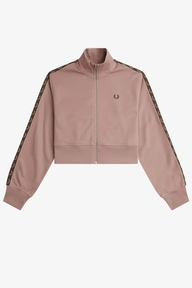 Women Cropped Taped Track Jacket Dark Pink Fred Perry Coats and Jackets
