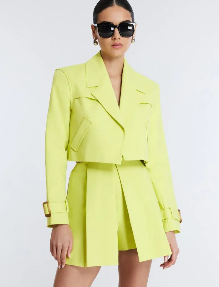 Women Cropped Trench Jacket Yellow Plum BCBG Jackets and Blazers