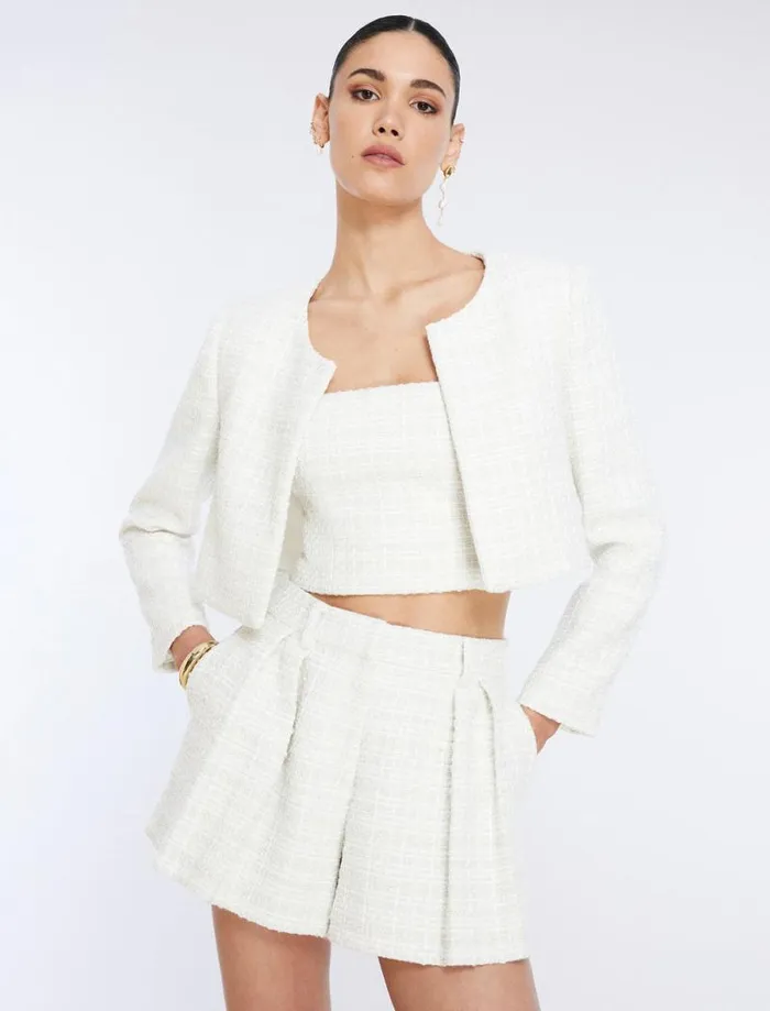 Women Cropped Tweed Jacket Gardenia BCBG Suiting