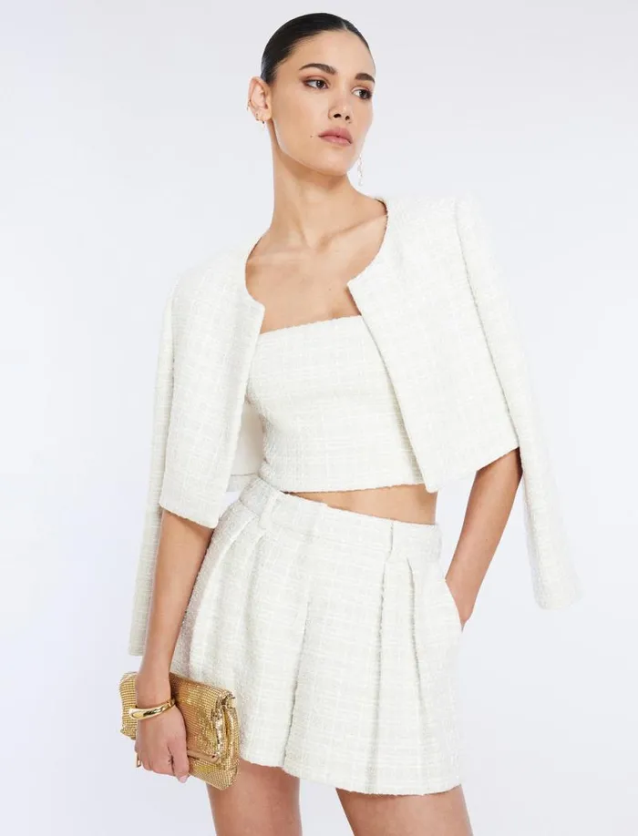 Women Cropped Tweed Jacket Gardenia BCBG Suiting Women Cropped Tweed Jacket Gardenia BCBG Suiting