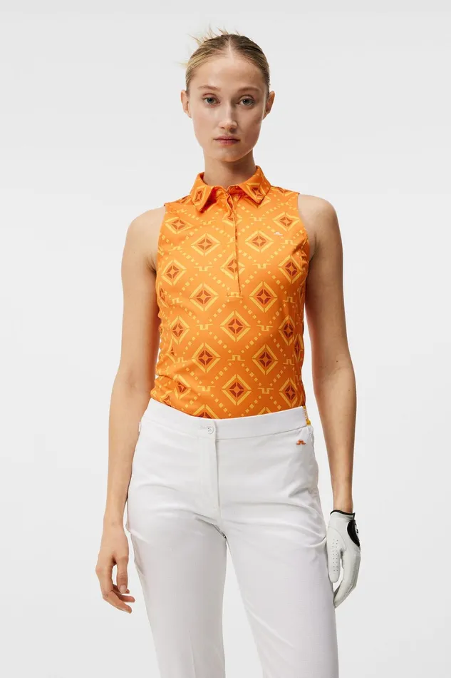 Women Dena Print Sleeveless Top Orange Diamond Logo JLindeberg Polo Shirts