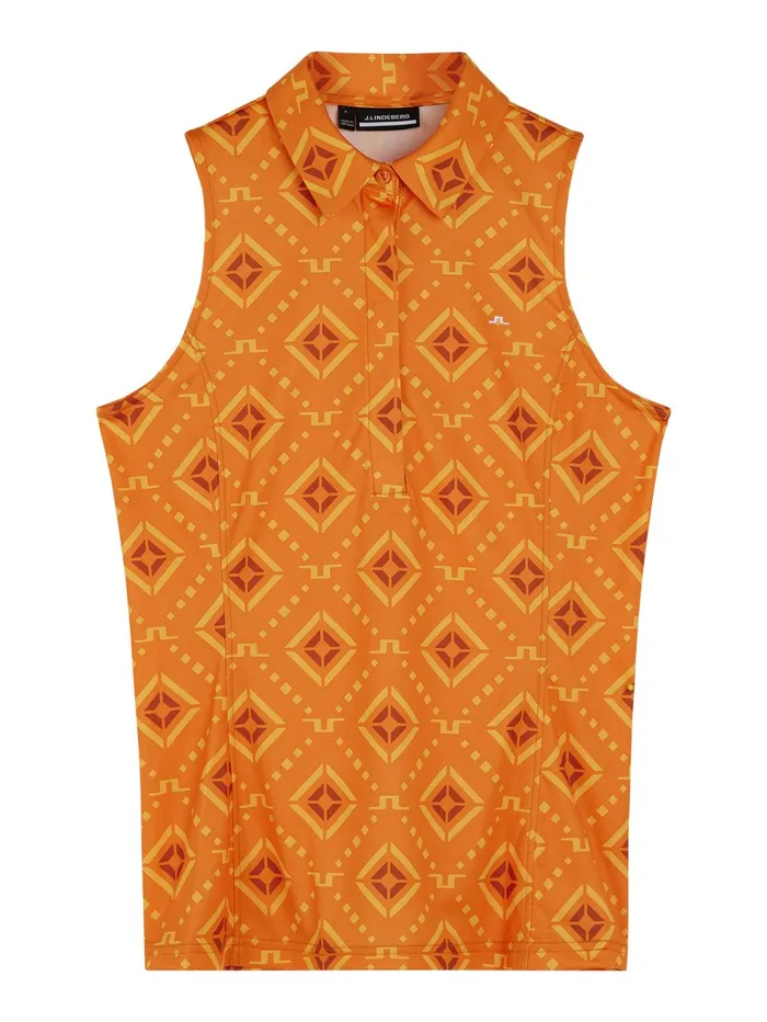 Women Dena Print Sleeveless Top Orange Diamond Logo JLindeberg Polo Shirts Women Dena Print Sleeveless Top Orange Diamond Logo JLindeberg Polo Shirts