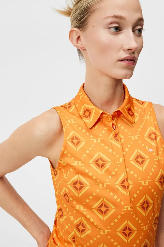 Women Dena Print Sleeveless Top Orange Diamond Logo JLindeberg Polo Shirts Women Dena Print Sleeveless Top Orange Diamond Logo JLindeberg Polo Shirts