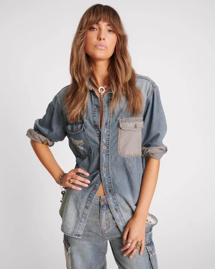 Women DIRTY BLUE EVERYDAY DENIM SHIRT One Teaspoon Denim Tops