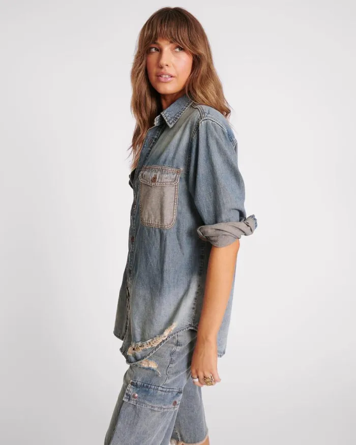 Women DIRTY BLUE EVERYDAY DENIM SHIRT One Teaspoon Denim Tops Women DIRTY BLUE EVERYDAY DENIM SHIRT One Teaspoon Denim Tops