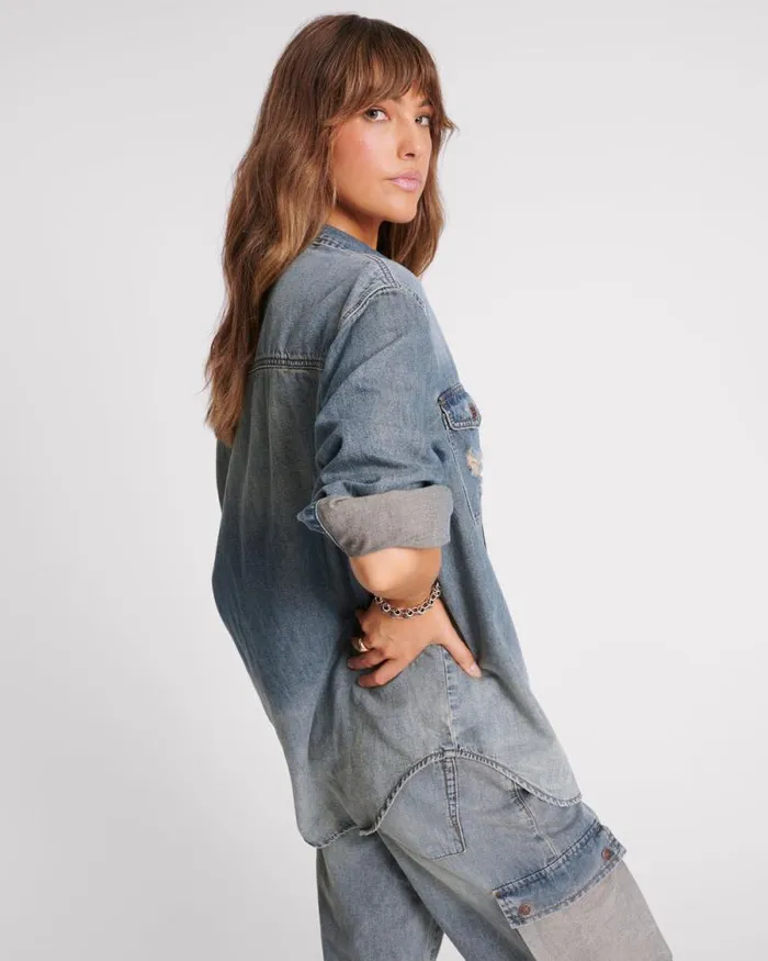 Women DIRTY BLUE EVERYDAY DENIM SHIRT One Teaspoon Denim Tops Women DIRTY BLUE EVERYDAY DENIM SHIRT One Teaspoon Denim Tops