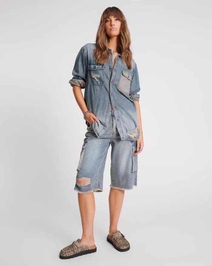 Women DIRTY BLUE EVERYDAY DENIM SHIRT One Teaspoon Denim Tops Women DIRTY BLUE EVERYDAY DENIM SHIRT One Teaspoon Denim Tops