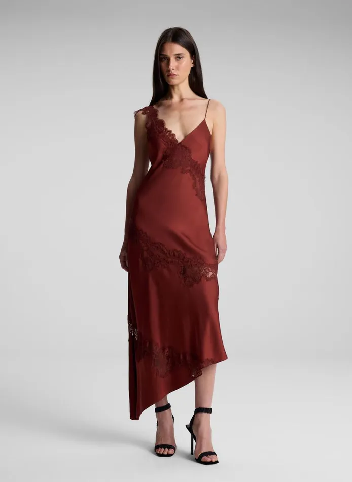 Women Dresses ALC Stella Satin And Lace Midi Dress Bosco