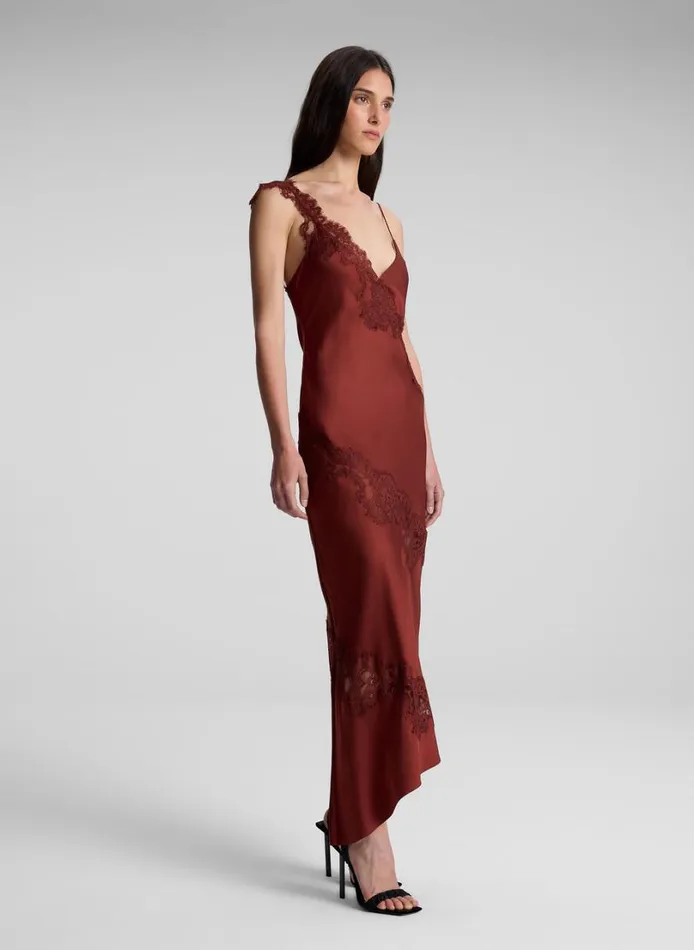 Women Dresses ALC Stella Satin And Lace Midi Dress Bosco