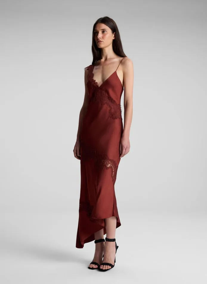 Women Dresses ALC Stella Satin And Lace Midi Dress Bosco