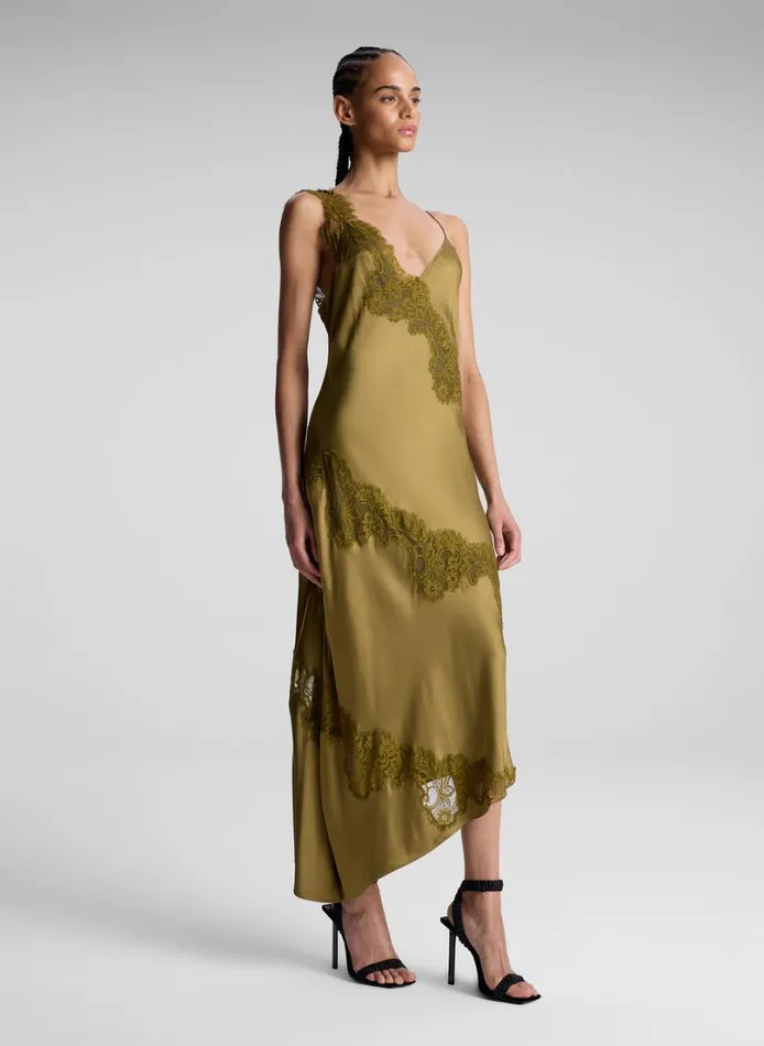 Women Dresses ALC Stella Satin And Lace Midi Dress Pyrite