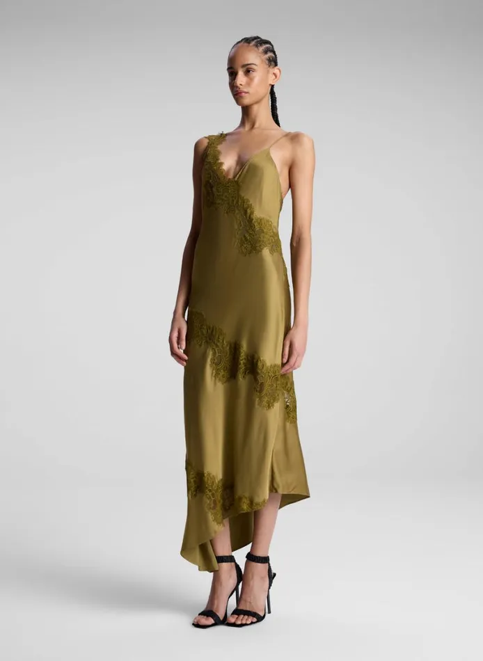 Women Dresses ALC Stella Satin And Lace Midi Dress Pyrite