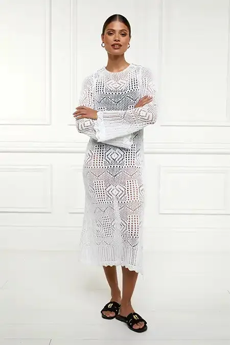 Women Dresses Holland Cooper Crochet Beach Dress White Women Dresses Holland Cooper Crochet Beach Dress White