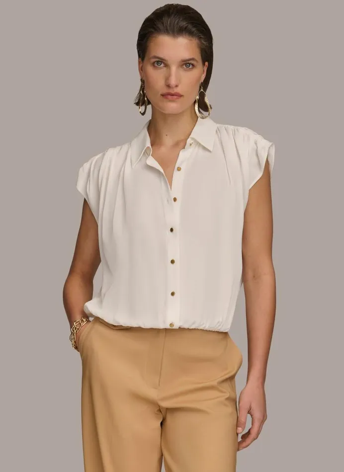 Women ELASTIC HEM BLOUSE Cream Donna Karan New York Sweaters And Tops