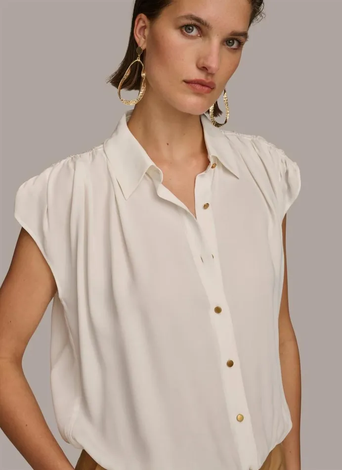 Women ELASTIC HEM BLOUSE Cream Donna Karan New York Sweaters And Tops Women ELASTIC HEM BLOUSE Cream Donna Karan New York Sweaters And Tops