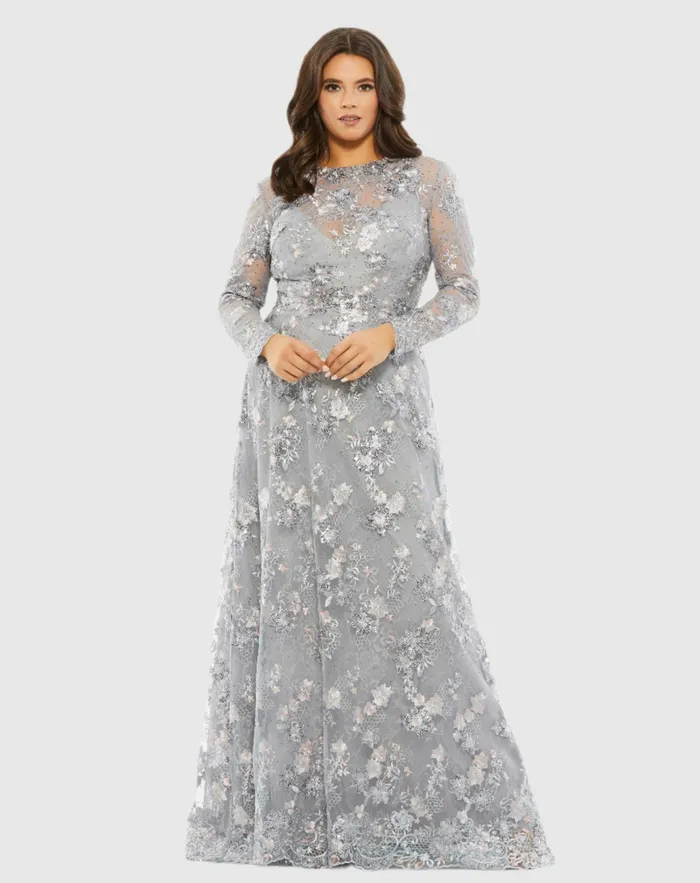 Women Embellished Illusion Long Sleeve A Line Gown Plus 8211 FINAL SALE Platinum Plus Size Dresses Mac Duggal Women Embellished Illusion Long Sleeve A Line Gown Plus 8211 FINAL SALE Platinum Plus Size Dresses Mac Duggal