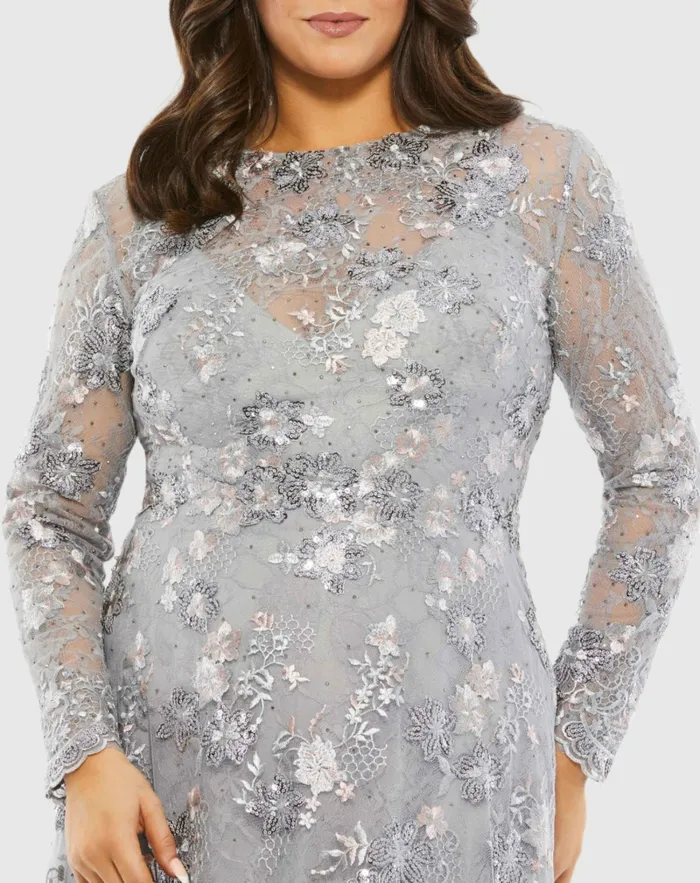 Women Embellished Illusion Long Sleeve A Line Gown Plus 8211 FINAL SALE Platinum Plus Size Dresses Mac Duggal Women Embellished Illusion Long Sleeve A Line Gown Plus 8211 FINAL SALE Platinum Plus Size Dresses Mac Duggal