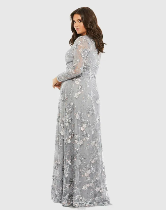 Women Embellished Illusion Long Sleeve A Line Gown Plus 8211 FINAL SALE Platinum Plus Size Dresses Mac Duggal Women Embellished Illusion Long Sleeve A Line Gown Plus 8211 FINAL SALE Platinum Plus Size Dresses Mac Duggal