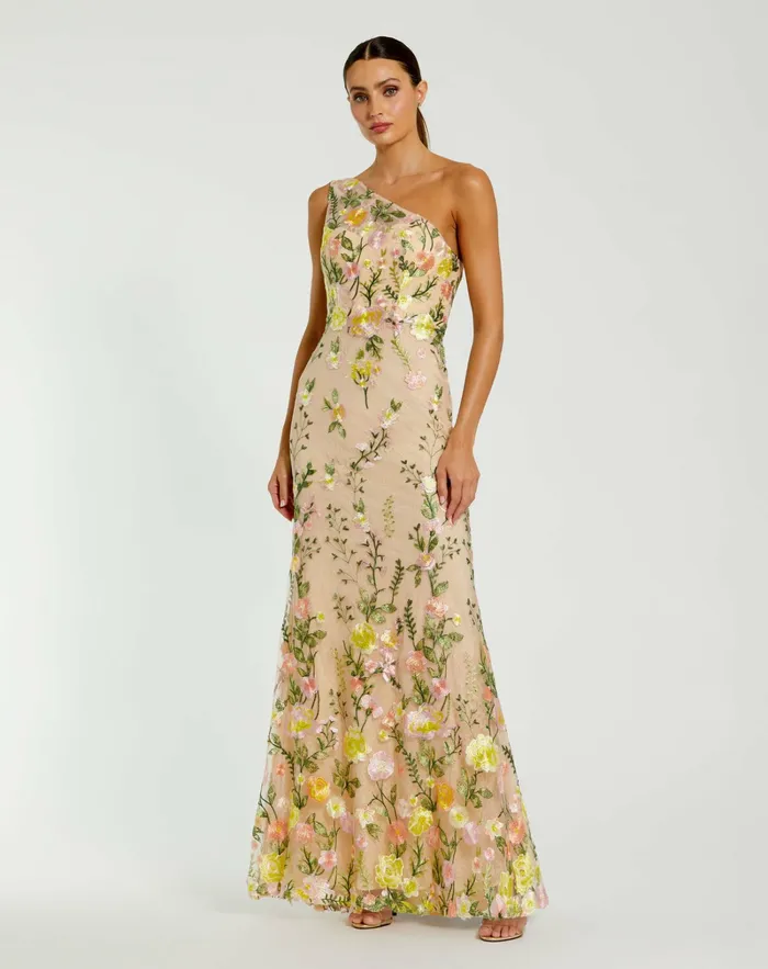 Women Evening Gowns Mac Duggal One Shoulder Lace Embroidered Gown Yellow Multi Women Evening Gowns Mac Duggal One Shoulder Lace Embroidered Gown Yellow Multi