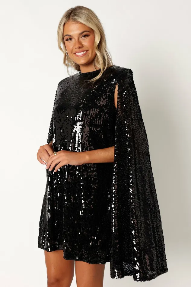 Women Event Dresses Petal and Pup Jemima Mini Dress Black Sequin