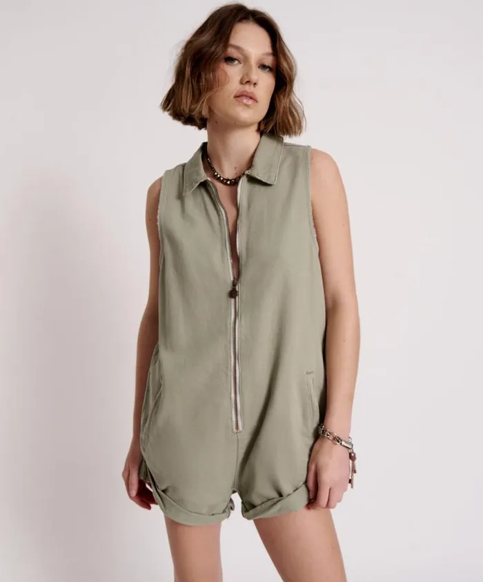 Women FADED KHAKI MINI BRAXTON JUMPSUIT One Teaspoon Denim Jumpsuits
