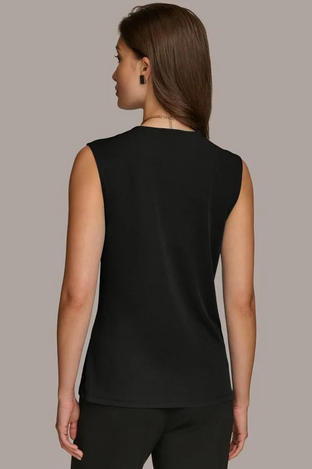 Women FAUX WRAP TOP WITH BRUSHED HARDWARE DETAIL Black Donna Karan New York Sweaters And Tops Women FAUX WRAP TOP WITH BRUSHED HARDWARE DETAIL Black Donna Karan New York Sweaters And Tops