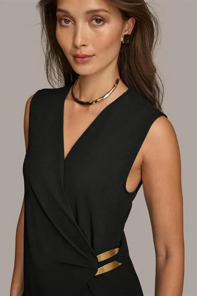 Women FAUX WRAP TOP WITH BRUSHED HARDWARE DETAIL Black Donna Karan New York Sweaters And Tops Women FAUX WRAP TOP WITH BRUSHED HARDWARE DETAIL Black Donna Karan New York Sweaters And Tops