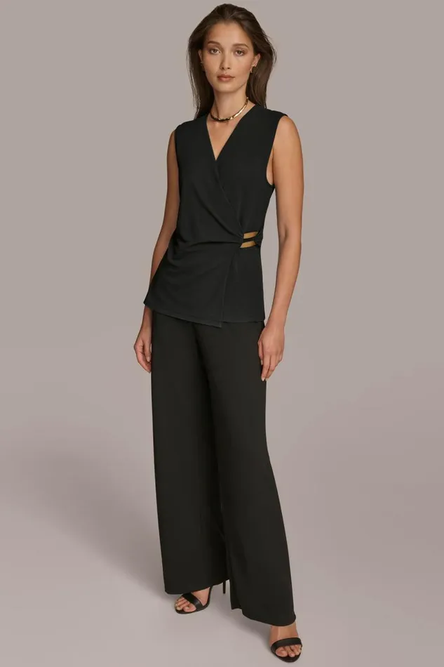 Women FAUX WRAP TOP WITH BRUSHED HARDWARE DETAIL Black Donna Karan New York Sweaters And Tops Women FAUX WRAP TOP WITH BRUSHED HARDWARE DETAIL Black Donna Karan New York Sweaters And Tops