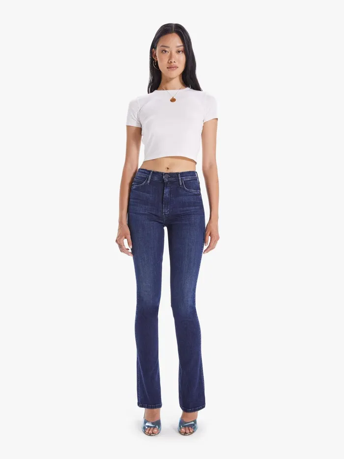 Women Flare Mother Denim High Waisted Runaway Dark Blue