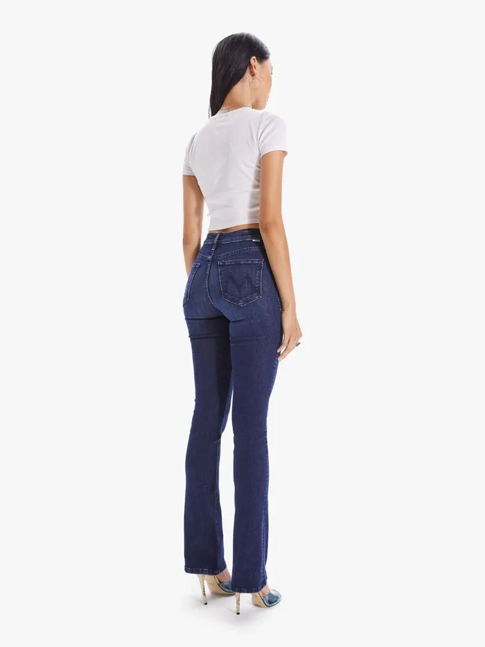Women Flare Mother Denim High Waisted Runaway Dark Blue
