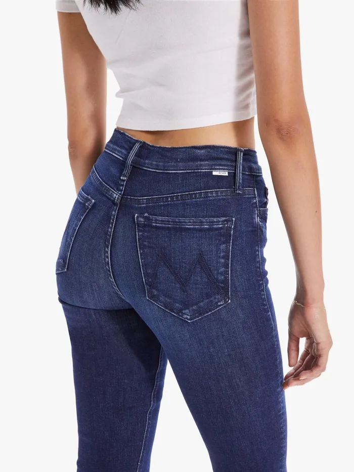 Women Flare Mother Denim High Waisted Runaway Dark Blue