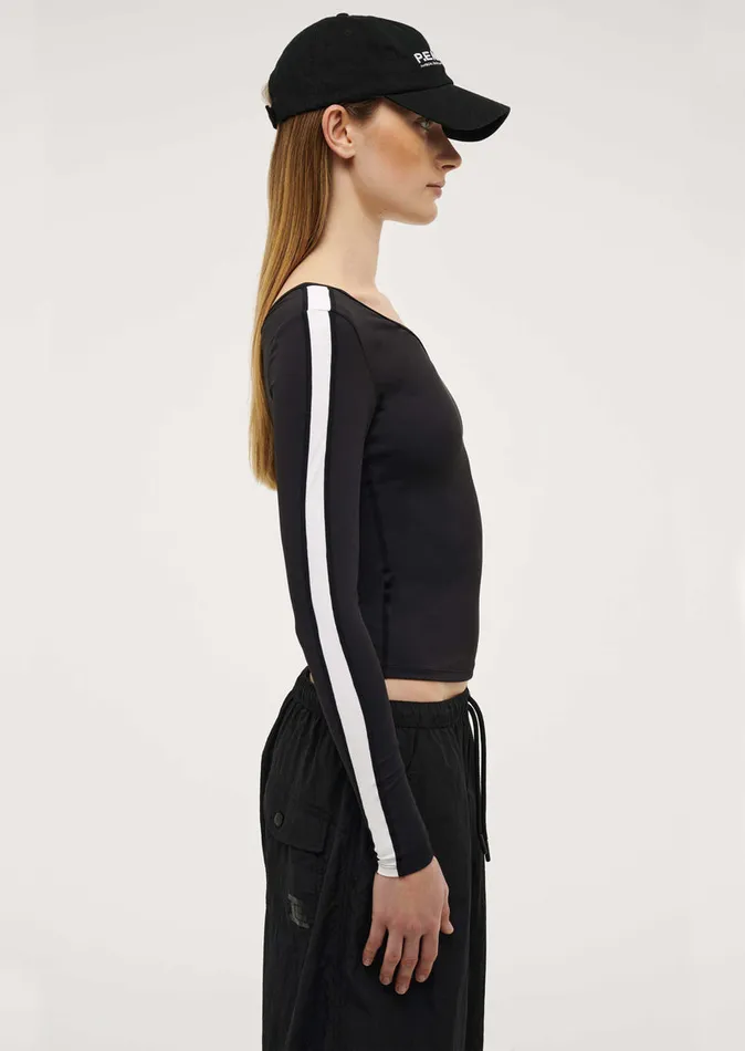 Women FOUNDATION ASYMMETRIC LONG SLEEVE TOP IN BLACK LongSleeveTops PE Nation