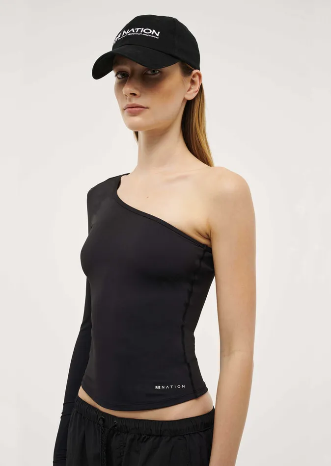 Women FOUNDATION ASYMMETRIC LONG SLEEVE TOP IN BLACK LongSleeveTops PE Nation