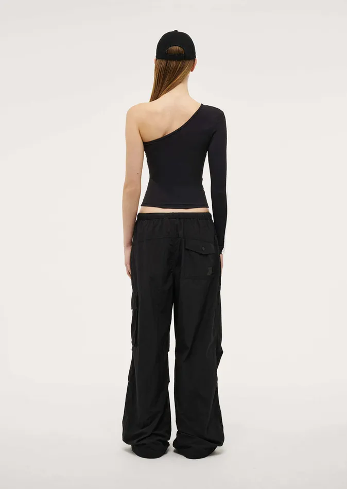 Women FOUNDATION ASYMMETRIC LONG SLEEVE TOP IN BLACK LongSleeveTops PE Nation