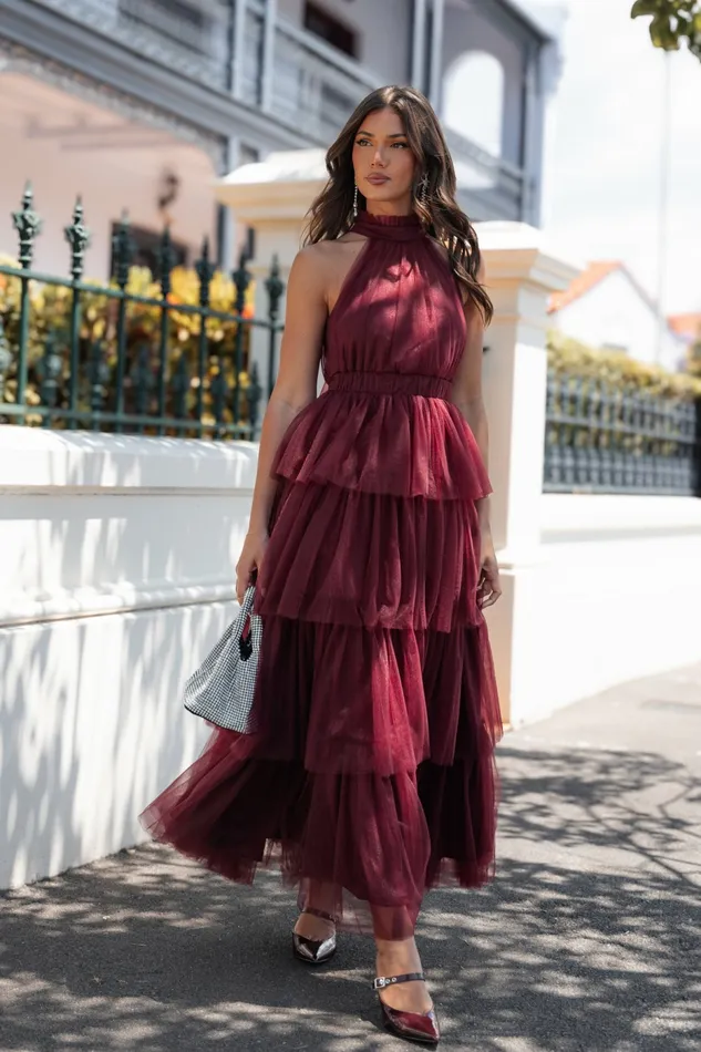 Women Frances Halterneck Maxi Dress Wine Dresses Petal and Pup