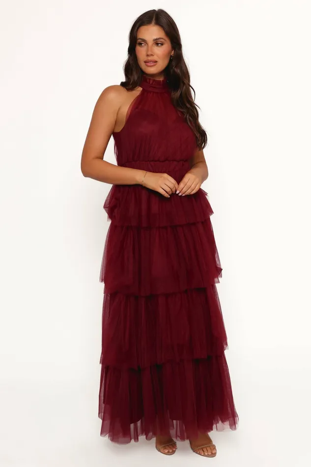 Women Frances Halterneck Maxi Dress Wine Dresses Petal and Pup