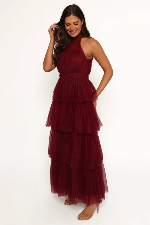 Women Frances Halterneck Maxi Dress Wine Dresses Petal and Pup