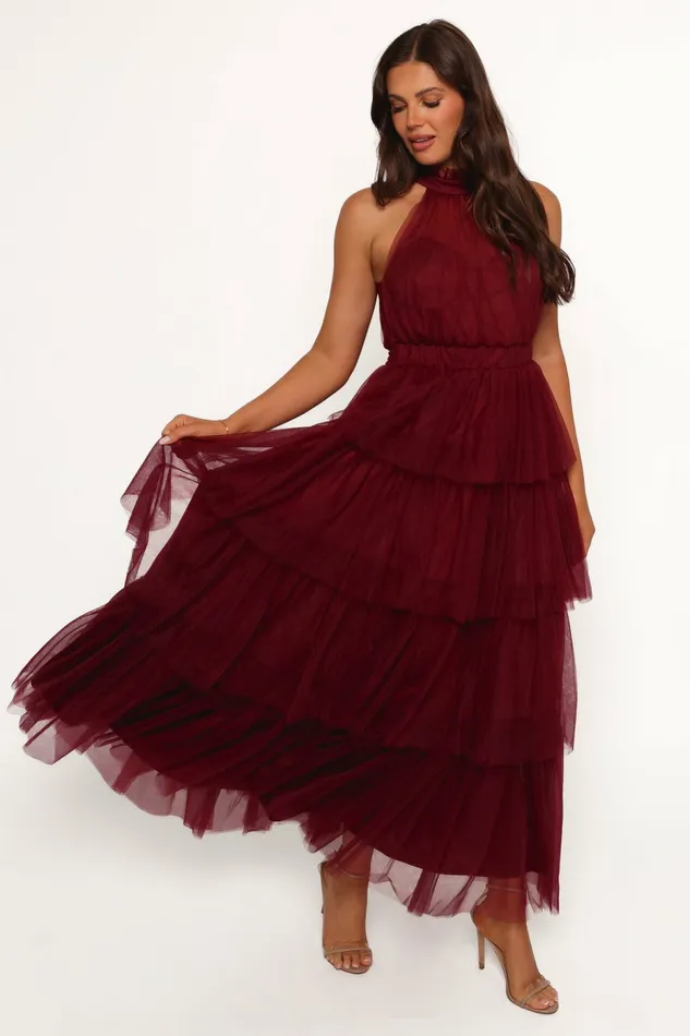 Women Frances Halterneck Maxi Dress Wine Dresses Petal and Pup