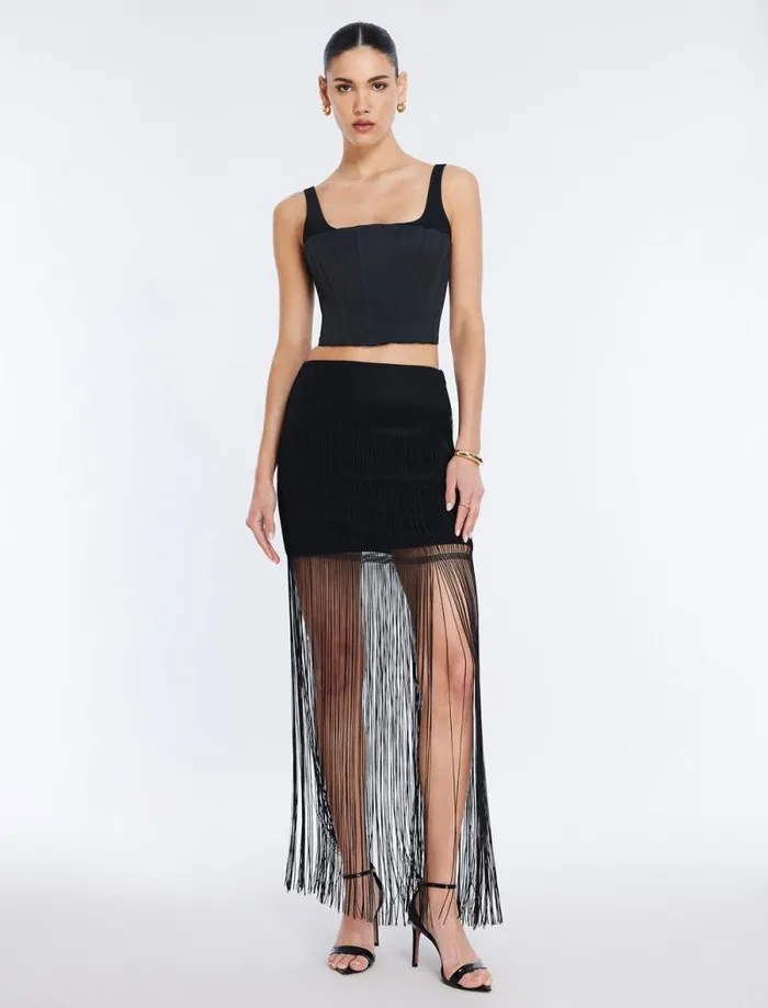 Women Fringe Mini Skirt Black BCBG Bottoms