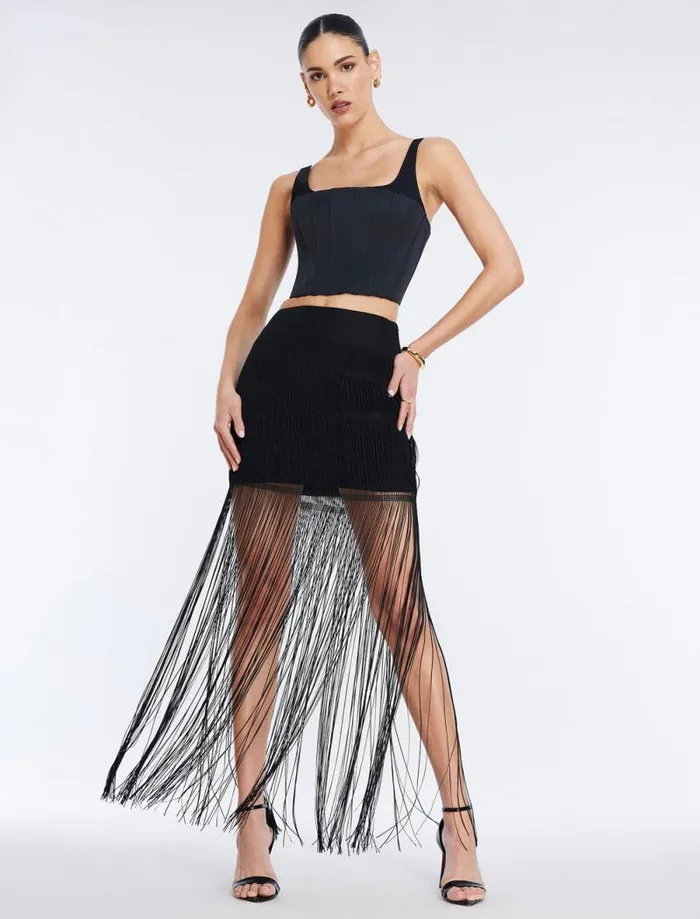 Women Fringe Mini Skirt Black BCBG Bottoms Women Fringe Mini Skirt Black BCBG Bottoms