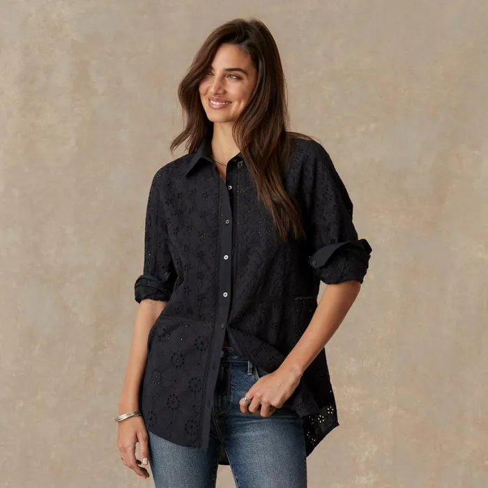Women Gina Eyelet Tunic Black Sundance Catalog Tops