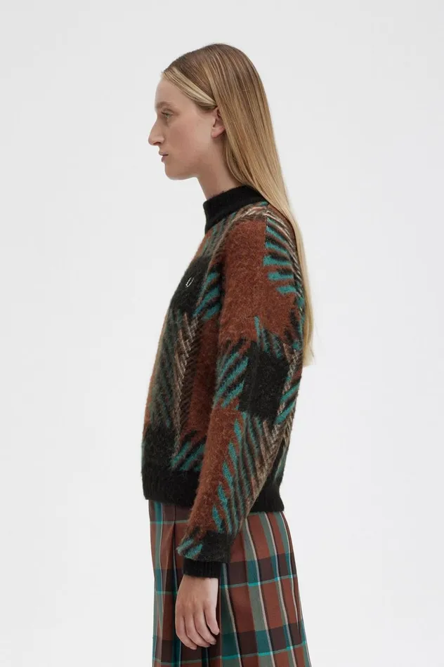 Women Glitch Tartan Jumper Whisky Brown Fred Perry Knitwear